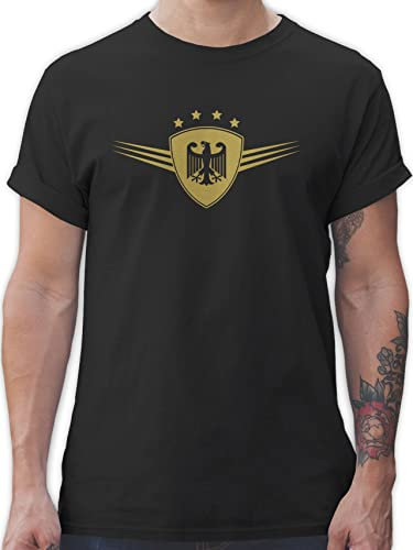 T-Shirt Herren - Fußball EM WM - Deutschland Gold - S - Schwarz - Fussball Shirt männer Europameisterschaft deutsche Tshirt fu Ball Trikot em- Fanartikel Deutscher t-Shirts fussballtrikot em24
