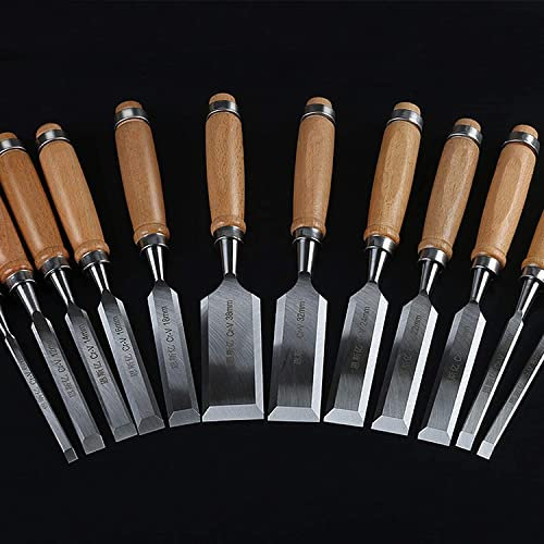 Set di scalpelli per legno da 12 pezzi, kit di strumenti per scalpelli in robusto acciaio al cromo vanadio da 6-38 mm, strumento per intagliare il legno con scalpello per carpentiere professionale,