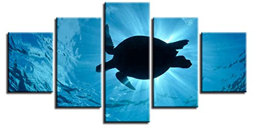 Targawerelax Leinwand-Wandkunst Unterwasser Tier Druck Dekor Wohnzimmer Wand 5 Stück Schildkröte Landschaft Malerei Modulare Leinwandbilder Poster Art 100x55cm