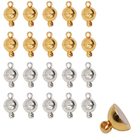 Tiardey 20 Stück runde Magnetverschlüsse 8 mm Schmuck Magnetperlen Verschlüsse für Armband Halskette Anhänger DIY Basteln (Gold und Splitter)