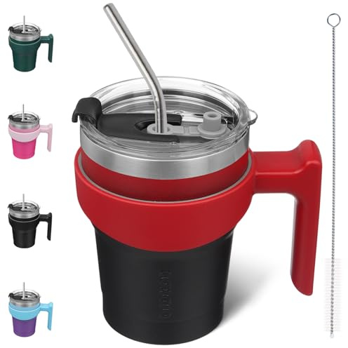 BJPKPK Bicchiere con manico e cannuccia, 300 ml, in acciaio inox, con coperchio, tazze da caffè isolate, motivo luna di sangue