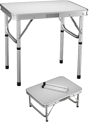 Bowose 60x45cm Klapptisch Gartentisch Verstellbare Höhe 26/56cm, Aluminium-Camping-Tisch 20KG Kapazität, leichte tragbare Reise Tisch Esstisch für drinnen, draußen, Küche, Party, Garten