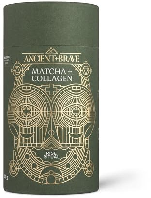Ancient + Brave - Matcha Collagen - 150 g - Poudre de Champignon Crinière de Lion pour la Clarté Mentale - Collagène Hydrolysé pour Peau, Cheveux et Ongles - Matcha, Huile MCT, Moringa et Cannelle
