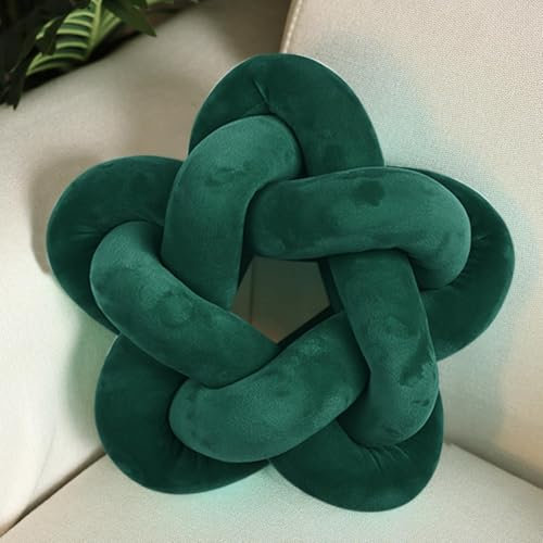 GOUTO Emerald Green Knot Star Pillow, Knotted Plush Throw Pillow 12.59 Lumbar Cushion, Aesthetic Pillow Home Office Decorations