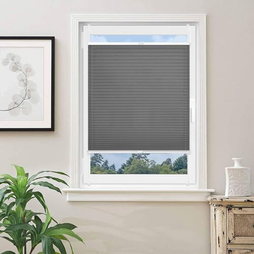 Estor Enrollable Sin Taladrar 25 x 90 cm Conserva tu intimidad Estor Cortina Plisada Sin Taladrar Fijación sin Taladrar para Ventanas y Puertas, Gris Oscuro