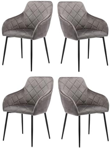 Mingone Esszimmerstühle 4er Set Küchenstühle Gepolsterter Stuhl aus Samt Polsterstuhl mit Rückenlehne und Armlehnen Retro Design Stuhl für Küche Esszimmer, Grau