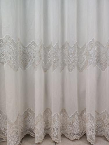 Tende Arredo Tessile Tenda a Metraggio Venduta a Metro in Bouclè effetto Lino Con doppia Balza Alta 3 Metri (Beige 1)