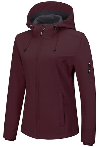 Outdoor Ventures Women's Softshell Jacket with Hood Fleece Lined Warm Lightweight Waterproof Insulated Windbreaker