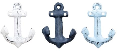 3er Set Anker Wandhaken Blau Weiß Metall Garderobenhaken Maritime Deko Metallhaken Shabby Chic Vintage Look