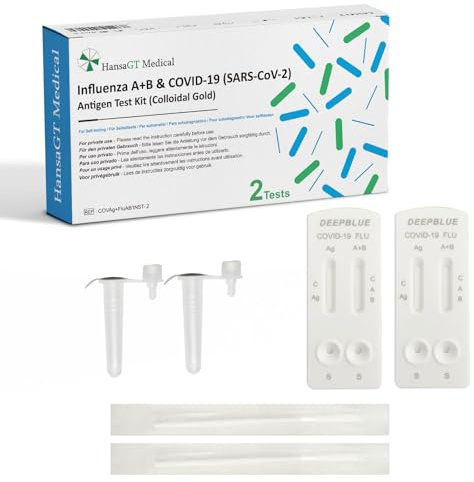 HansaGT Medical Corona Schnelltest und Grippe Test für Zuhause Covid 19 & Influenza A/B Combo Rapid Test Cassette, Antigen Selbsttest 2 Stück (1er Pack) + E-Book