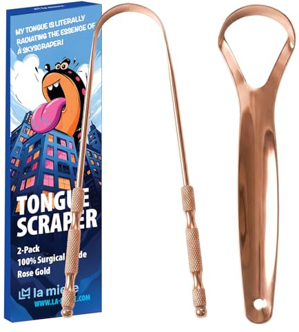 Zungenschaber aus reinem Roségold für Erwachsene – Mundpflege & Hygiene Natürlicher Zungenreiniger für frischeren Atem – Zungenschaber mit natürlichem Baumwollbeutel (2 Stück/Packung)