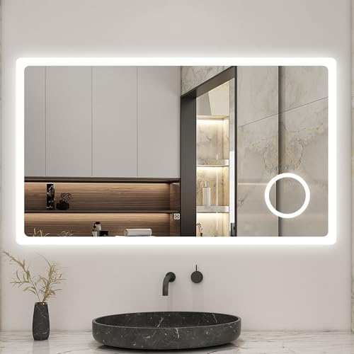 Biubiubath LED Wandspiegel 120×70cm Touch/Wandschalter Beschlagfrei 3 Lichtfarbe Dimmbar Badezimmerspiegel mit 3-Fach Vergrößerung Schminkspiegel IP44