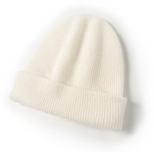 Tinncana 100% Puro Cachemire Cappello a Doppio Strato per Donne e Uomini, Cappello Invernale Morbido a Coste Unisex (IT, Testo, Taglia Unica, Bianco)