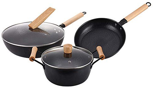 Essentials Juego de cacerolas de acero inoxidable con tapas de vidrio templado, apto para todo tipo de estufas, cocinas de inducción, 3 piezas de ollas y sartenes (color: platead
