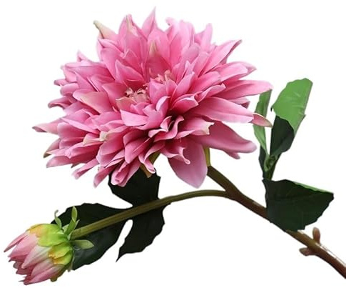 Flor artificial de dalia de 2 cabezas con forma de rama grande de estilo europeo que se siente al tacto, decoración for el vestíbulo del hotel, decoración de la sala de estar del hogar, flor falsa(Pur