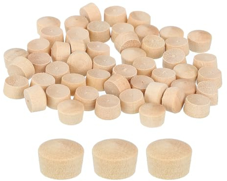 QUARKZMAN 60 Stück Holzstopfen, 8mm/0,31 Flachkopf Hartholz Lochstopfen Abdeckkappen Knöpfe Holzstecker für Möbel Holzbearbeitung Handwerk Dekor (9mm x 8mm)