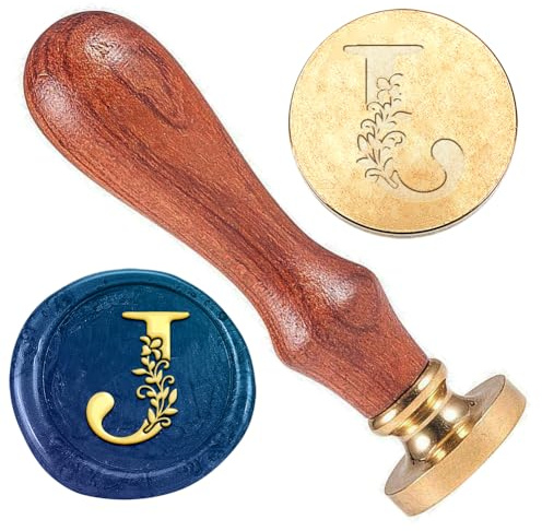 DELORIGIN Wachssiegelstempel Mit Anfangsbuchstaben „J“ Geprägter Weinreben Buchstabenstempel Siegelung Vintage Elegant Abnehmbares 25 Mm Messingsiegel Für Hochzeit Briefumschläge Geschenkverpackung