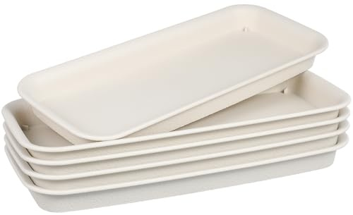 Theaque 5 sottovasi rettangolari in plastica per piante, sottovaso, sottovaso rotondo, per contenere gocce d'acqua e terreno, 27 x 10 x 2,8 cm (beige)