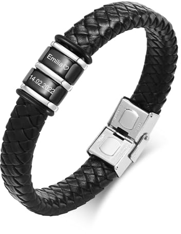 Herren Armband mit Gravur Liebesgeschenke für Männer - Lederarmband mit Name Personalisiert Armbänder für Herren Weihnachtsgeschenke für Partner Jahrestag Ich Liebe Dich Geschenk für Mein Mann