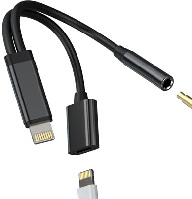 Adaptador Lightning 3.5mm Jack 2en 1 para iPhone14 13 12 11 8 7 Audio Auriculares Auriculares Cable Cargador Splitter Enchufe Conector Certificado para Apple MFi Auxiliar para iPad Accesorio Coche