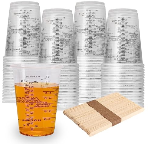 Messbecher Epoxidharz, 50 Stück Messbecher Klein, 240 ml Mischbecher Set, FarbMischbecher, Lackmischbecher, Für Flüssigkeiten, Farbe, Pigment