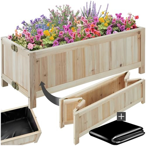 TecTake® Cassone per Orto Rialzato, Legno di Abete, Pieghevole, 30l, con Pellicola Protettiva, per Verdure, Erbe Aromatiche e Fiori, per Giardino, Balcone e Terrazza, 70x30x25 cm
