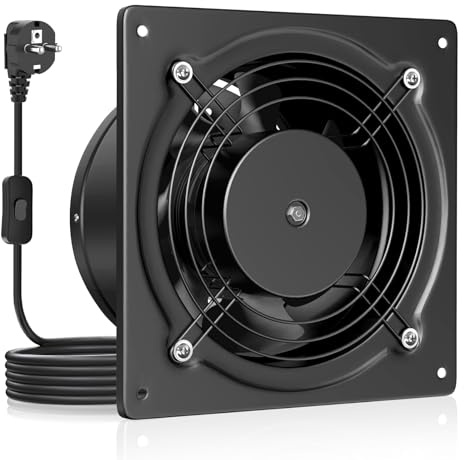 HG Power Extracteur d'air 150mm - Salle de Bain Silencieux avec Clapet antiretour, Régulateur de vitesse, Prise, Ventilation industriel pour Cuisine Garage Sous-sol Bureau, B-Noir