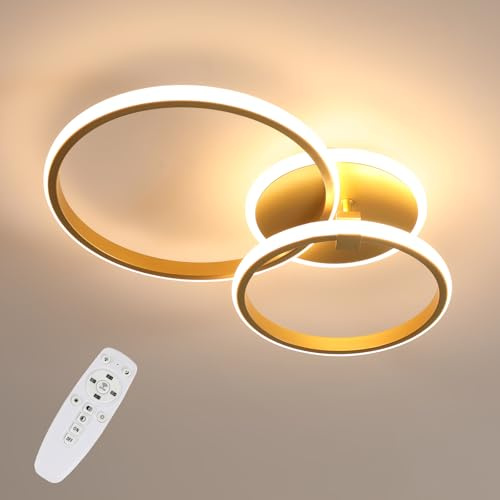 Riserva LED Ring Deckenleuchte Dimmbar, 42W Deckenlampe LED Rund mit Fernbedienung, 3000-6500K, Gold Deckenbeleuchtung Modern für Wohnzimmer, Schlafzimmer, Esszimmer, Korridor, Balkon