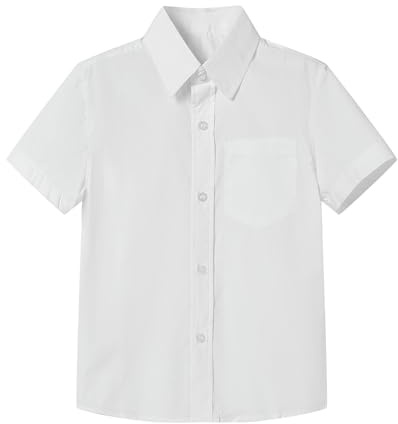 Mud Kingdom White School Shirts Boys Button Down Shirt for Little Boy Short Sleeve Uniform Solid Non Iron 7-8 Years