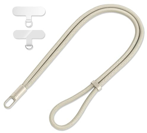 Hippodance Cadena corta para móvil, cordón universal ajustable con parche ultrafino, anticaída, compatible con la mayoría de fundas(beige claro)