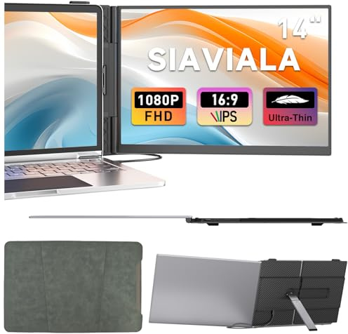 Laptop Bildschirm Erweiterung, 2025 Upgraded Ultra-Thin 14 FHD 1080P Portable Monitor für Laptop, Lightweight Dual Laptop Screen Extender für 13-17.3“ Laptops, Plug n Play für Windows/Mac/Android