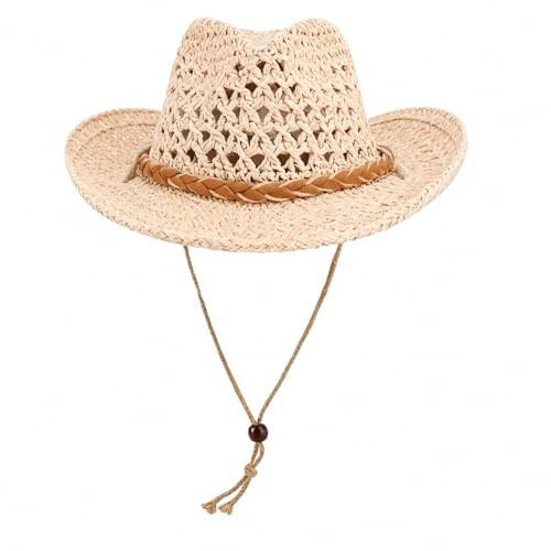 NICEYEA Kinder Western Cowboy Strohhut Sonnenhut Sommerhut Strandhut Strohhut Jazz Hut Sonnenschutz Anti-Ultraviolett Outdoor Hut 3-8 Jahre alt
