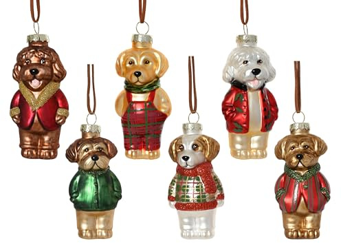 Christbaumschmuck Glas 10,9cm - Hund mit Kleidung Figur zum Aufhängen - 1 Stück sortiert - Weihnachtsbaum Anhänger für Weihnachten - Christbaumanhänger & Weihnachtsbaumschmuck - Tiere Rot Braun