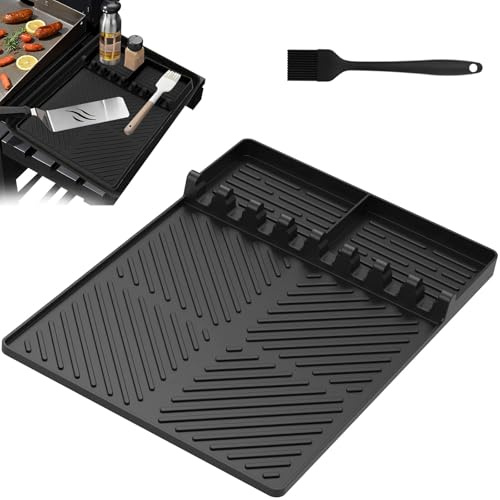 Dreamsolearoy Alfombrilla de silicona para accesorios de barbacoa, base antideslizante para especias, botellas y herramientas de barbacoa, resistente al calor y fácil de limpiar (negro)