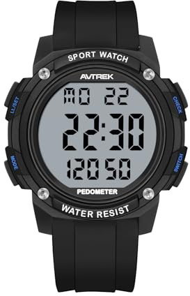 AVTREK Pedometer Watch for Walking Steps and Miles Calories No Bluetooth/APP Needed 50M Waterproof Digital Step Counter Watch Sport Simple Fitness Tracker for Men(Black)