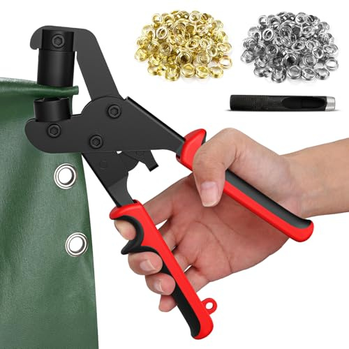 Grommet Tool Kit, 3/8 Inch Grommet Kit Handheld Eyelet Pliers Set with 500 pcs 10 mm Grommets, Brass Grommet Eyelet Kits Save Effort Hole Punch Plier for Tarps Leather Paper Flag