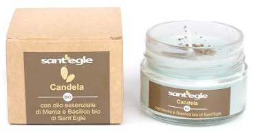 Sant'Egle Candela Profumata Biologica, alla Menta e Basilico Bio, 100g | Cera Naturale, Barattolo di Vetro