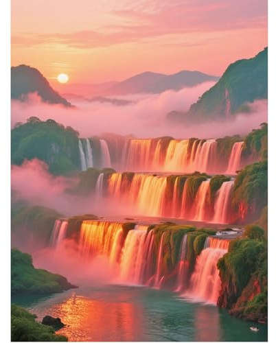 SHEGZHUC 40 x 50 cm Diamond Painting Adult Waterfall Red, Diamond Painting Pictures Landscape Lguazu Waterfalls, Mosaic Embroidery Cross Stitch Art Gift, Wall Decoration for Bedroom, Living Room