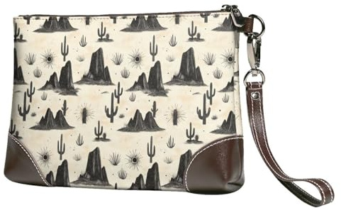Novastar Small Clutch Purses for Women - Western Cactus Print Leather Fashion Wristlet Wallets with Wrist Strap