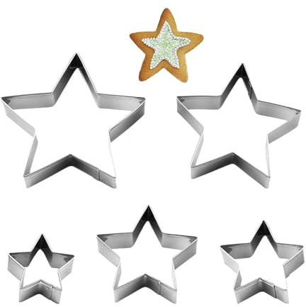 5 Pcs Star Cookie Cutters Set,Christmas Baking Pastry Cutter for Kids Gingerbread Biscuit Cake,Mini Stainless Metal Star Shape Cutters, Small Snowflake Creative Hexagon Stars for Holiday Food Shapes