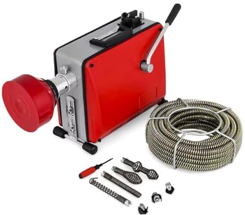 Elektrische Rohrreinigungsmaschine 390W mit 12,5m x 16mm & 6m x 9mm Spirale | Rohrreiniger mit 7 Aufsätzen, Vorwärts-/Rückwärtslauf, 400 U/min | Profi Rohrreinigungsgerät für 32–100mm Rohre