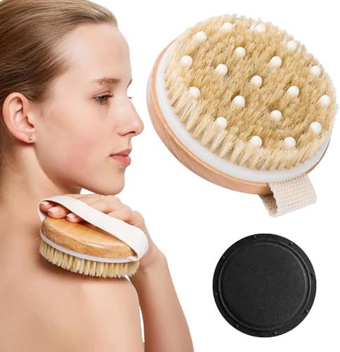 Dry Brushing Body Brush Lymphatic Drainage Brush, Dry & Wet Use with Natural Bristles, Improves Circulation, Remove Dead Skin and Cellulite Perfect for All Skin Types
