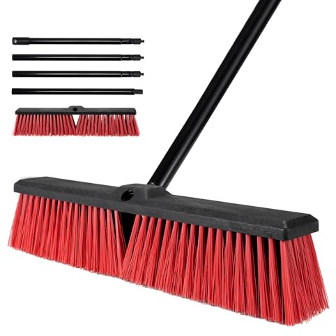 18 Push Broom for Outdoor - Heavy Duty Broom 63 Long Handle Outdoor Broom for Deck,Driveway,Garage,Yard,Deck,Patio,Warehouse,Concrete