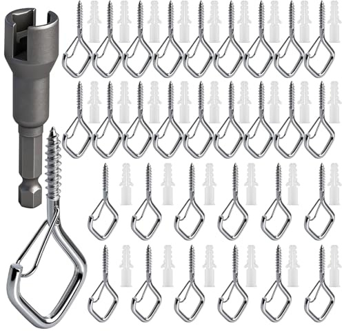 Kitnelw 30pcs Schraubhaken Silber Haken zum Schrauben mit Sicherheitsschnalle Wandhaken Deckenhaken zum Aufhängen Planzen, Lichte, Windspielen, Blumentöpfe, Weihnachtsdekoration