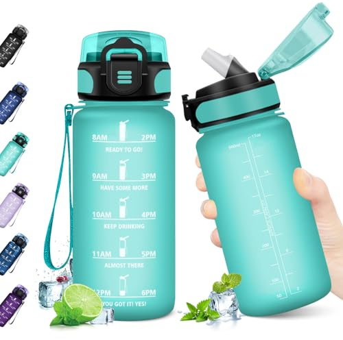 JAPORIA Trinkflasche 500ml mit Strohhalm, Auslaufsicher Trinkflasche Kohlensäure Geeignet, Sportflasche für Erwachsener, Uni, Büro, Fitness, Gym