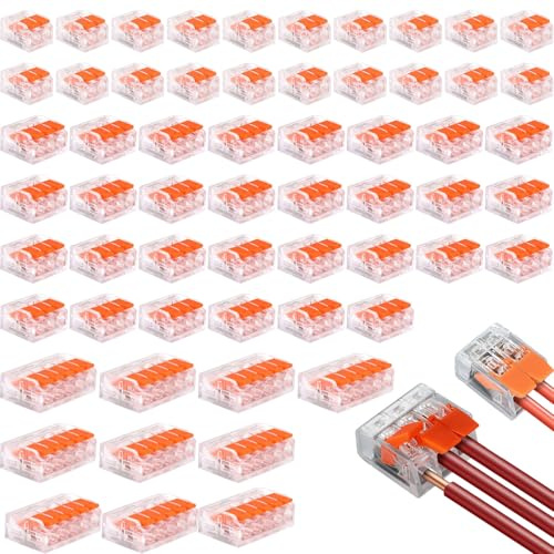 Kabelverbinder Kabelklemmen Elektro,60 Stück Schnellanschlussklemmen, Elektroinstallationen 2 Polig, 3 Polig, 5 Polig, Verbindungsklemmen Klemme mit Betätigungshebel für Feste Kabe Frei kombinierbar
