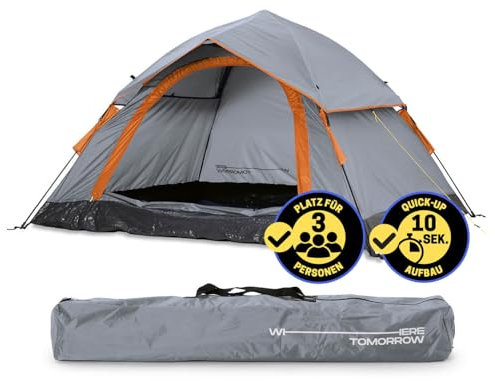 Lumaland Camping Zelt | Leichtes Pop Up Wurfzelt | 2-3 Personen Kuppelzelt | Trekking & Festival Igluzelt | Sekundenzelt Wasserdicht 210x190x110cm | Ideal auch als Strand Wind- & Sonnenschutz [Grau]