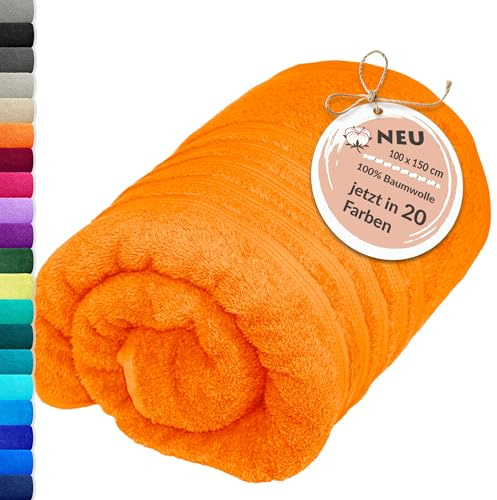 Lashuma Badetuch groß Orange - Clementinen, London Frottee XXL Duschtuch 100x150 cm