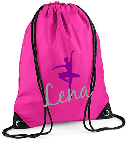 Turnbeutel mit Namen | inkl. NAMENSDRUCK | Motiv Ballett-Tänzerin | Personalisieren & Bedrucken | Sportbeutel Mädchen Kinder pink Ballerina lila