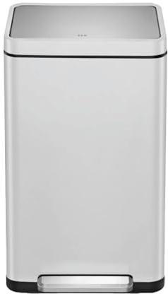 EKO X Cube Kitchen Bin 30L Stainless Steel, Fingerprint-resistant Pedal Bin, Soft Close Waste Disposal Dustbin with Removable Inner Bucket, Deodoriser & Silicone Seal, Brushed Stainless Steel